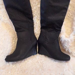 Knee High black Wedge Boots